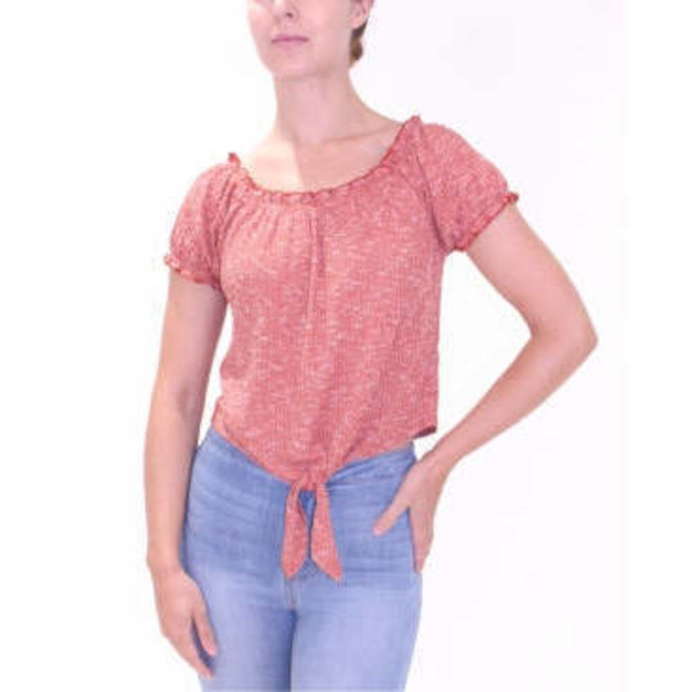 Crave Fame Women's Juniors Off-the-Shoulder Heathered Top, Orange, Size M